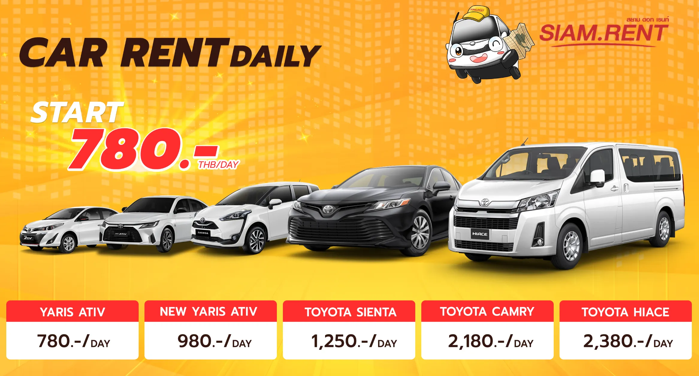 car rent Bangkok daily monthly, with free insurance free delivery start only 780 baht/day