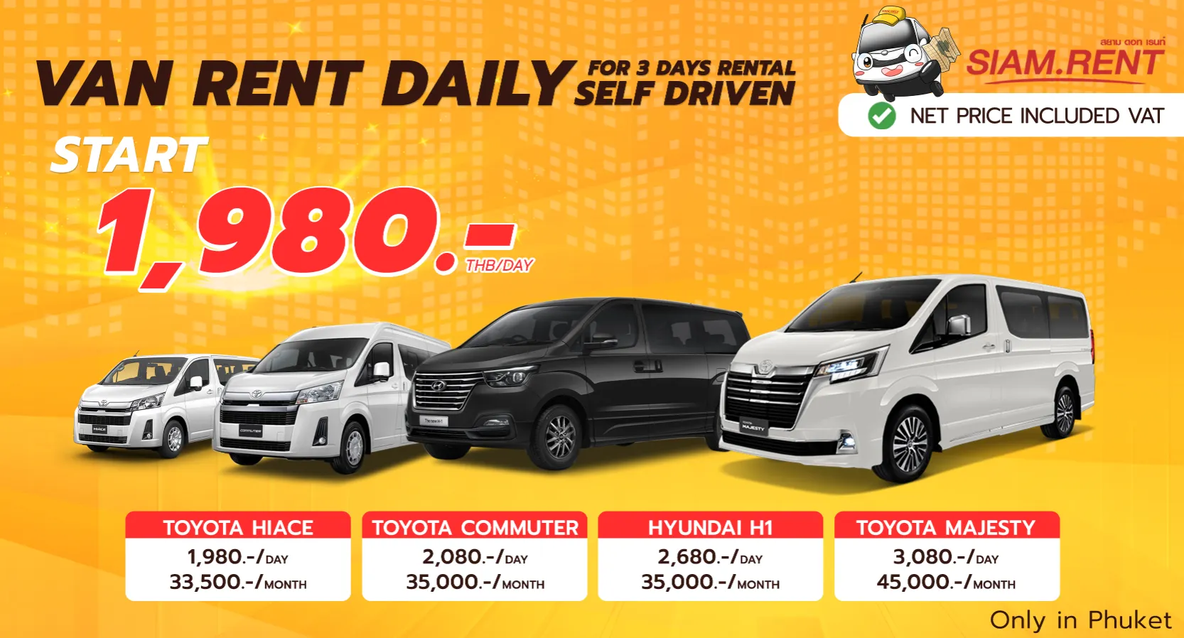 van rental phuket Thailand for self daily daily monthly yearly rental