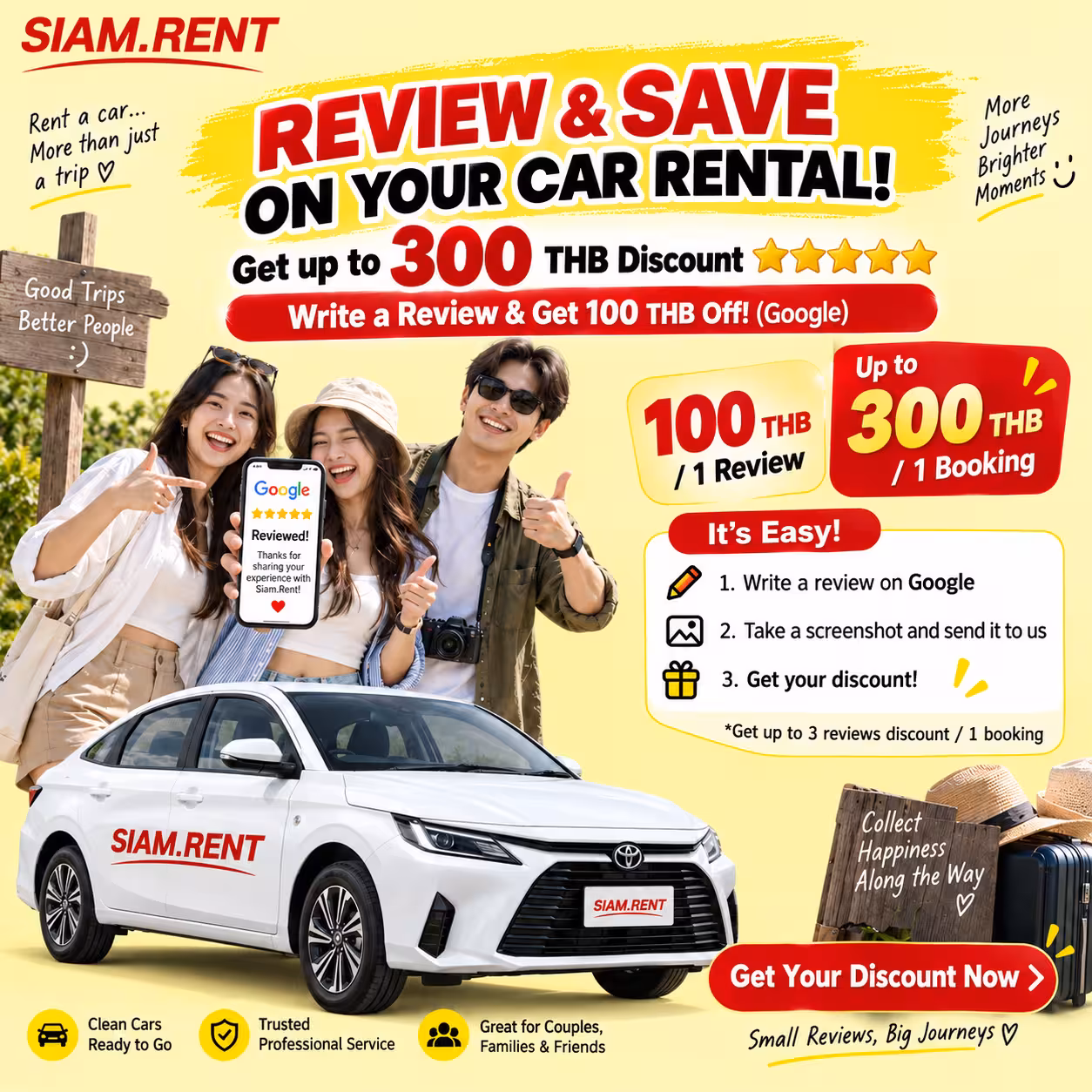 Siam.Rent Google Review Promotion Get Up to 300 THB Discount